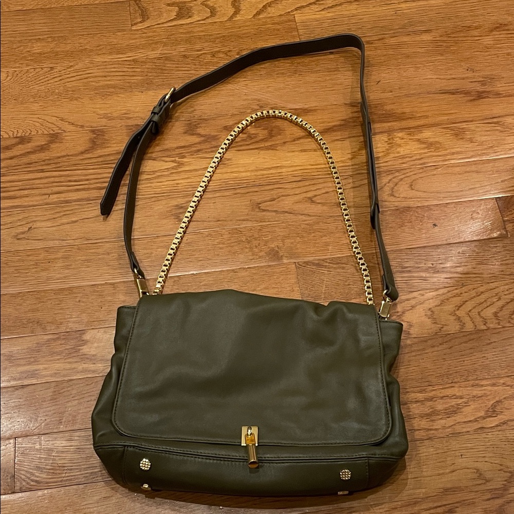 Elizabeth and James Olive Bag with Gold Strap & Detachable Leather Strap